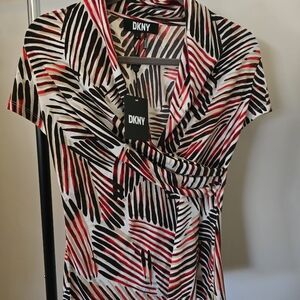 DKNY Black and Red Patterned Top